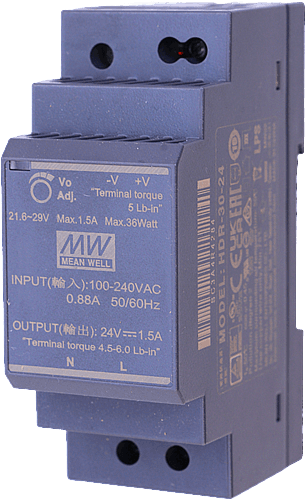 Nätaggregat, justerbar, HDR-30-24, 24VDC, 36W, 1.5A