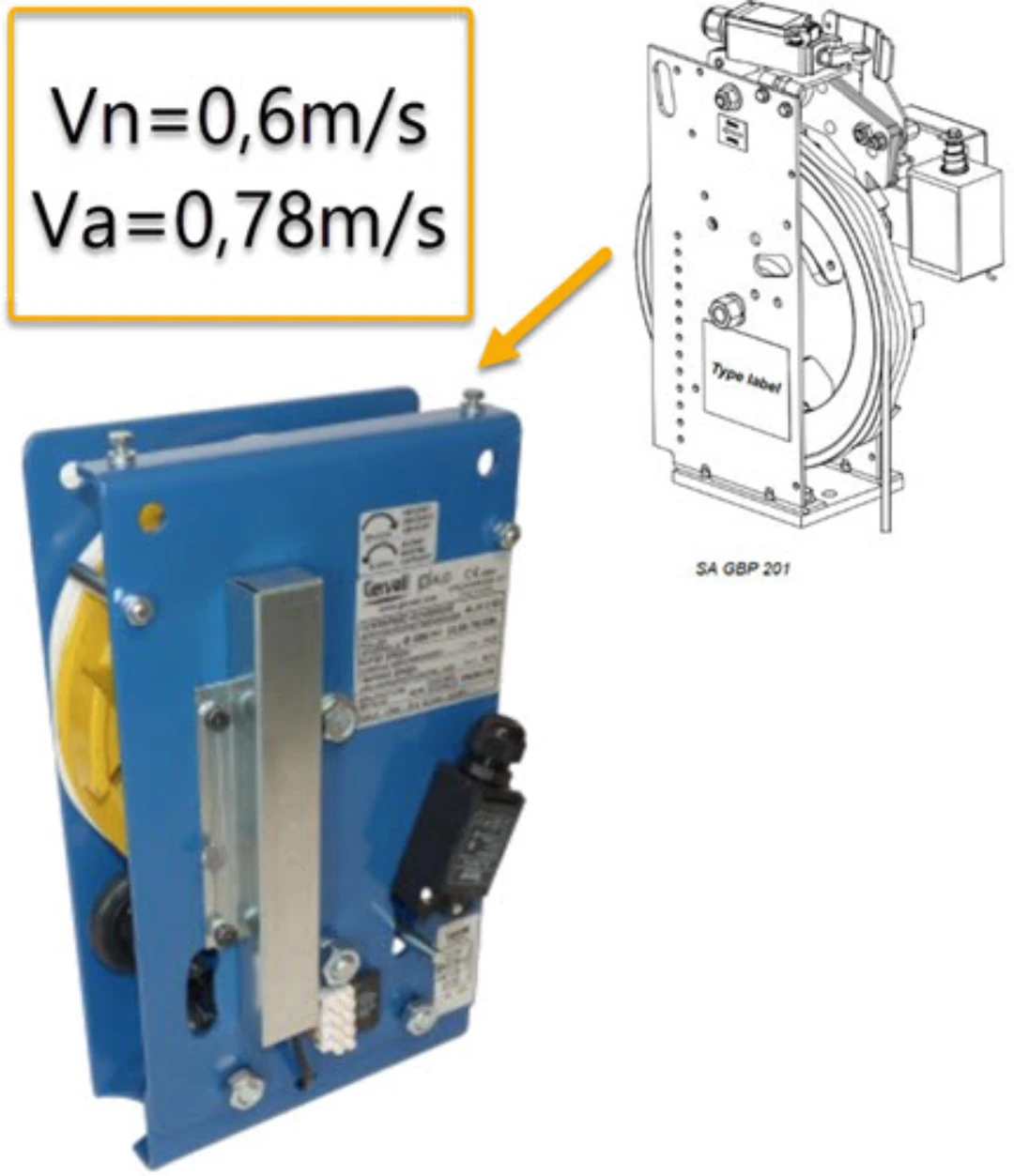 HR, passar Schindler, GBN/GBP, ø200mm, Vn=0,6m/s, Va=0,78m/s