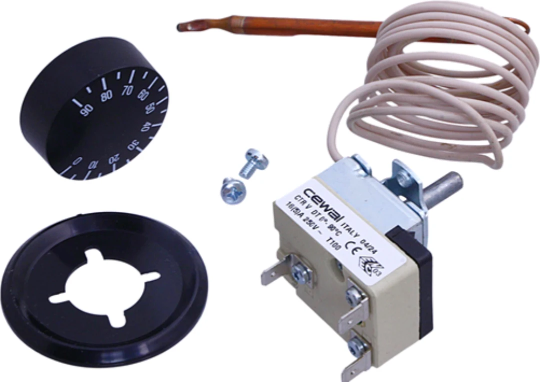 Oljetermostat, 0-90°C, 1CO-kontakt, 16A, 250VAC