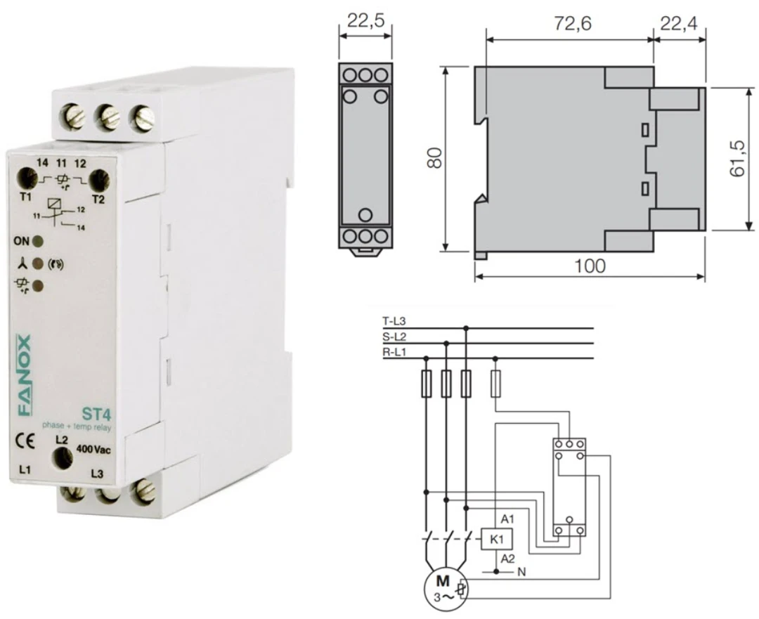 Thermistor Motorskyddsrelä, Fanox, ST4, 3fas övervakning