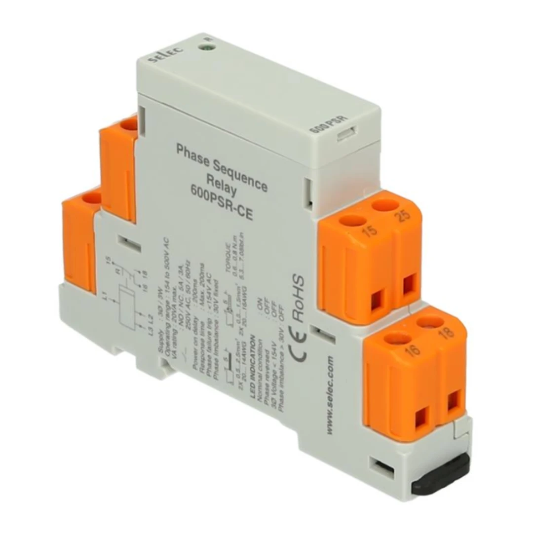 Fasvakt, Selec 600PSR-CE, 3fas, 154-500VAC, 1CO-kontakt