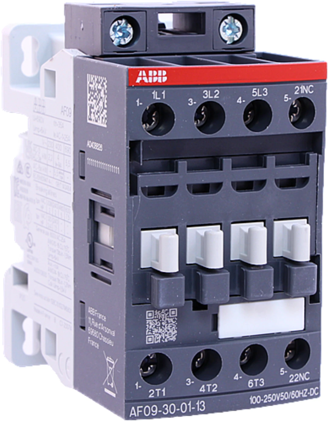 Kontaktor, ABB AF09, 100-250V AC+DC, Skruvansl., 9A/4kW, 3NO+1NC