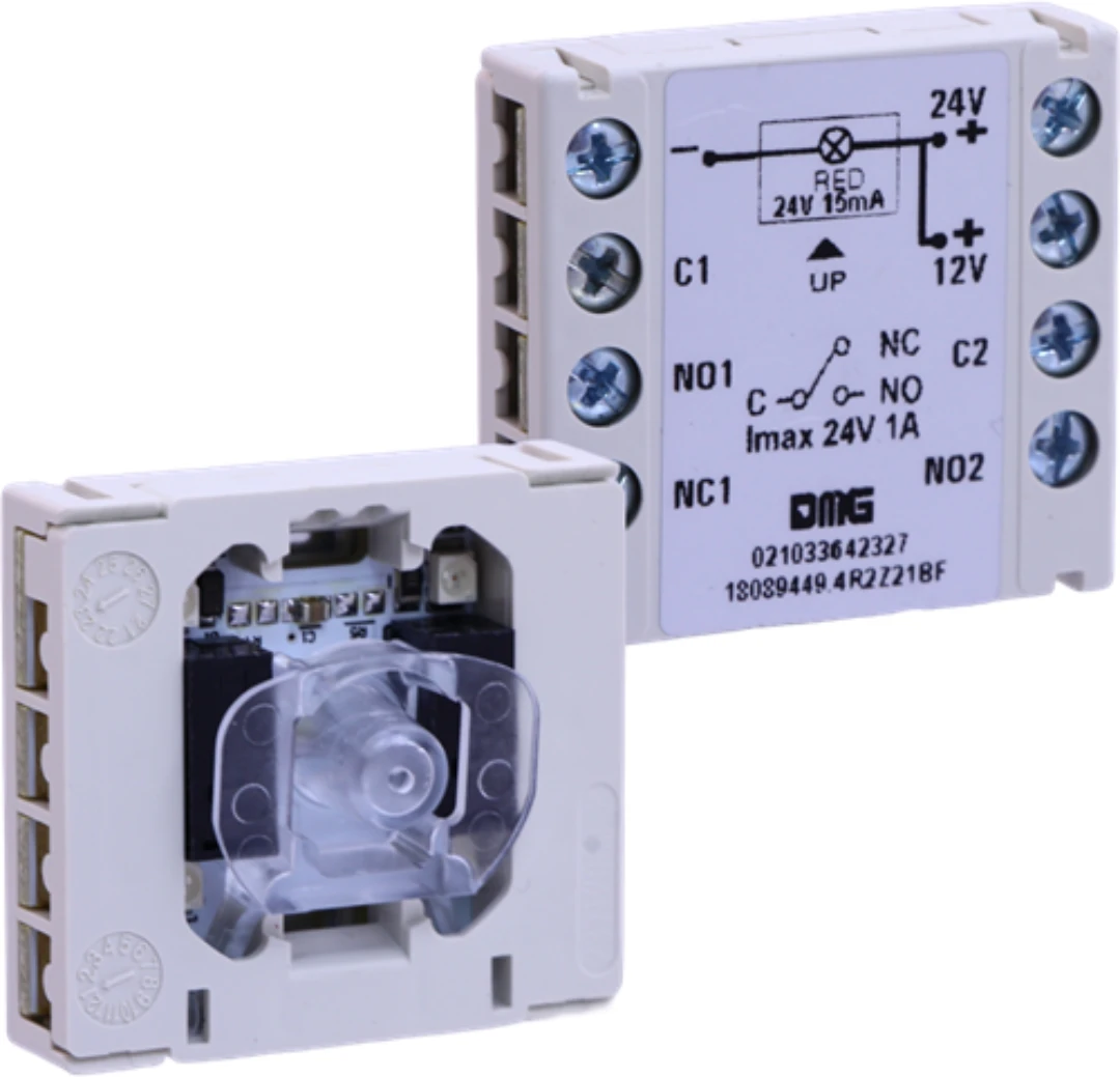Kontaktblock/Knappelement, DMG, BF, 1CO+1NO kontakt 12/24VDC, röd LED