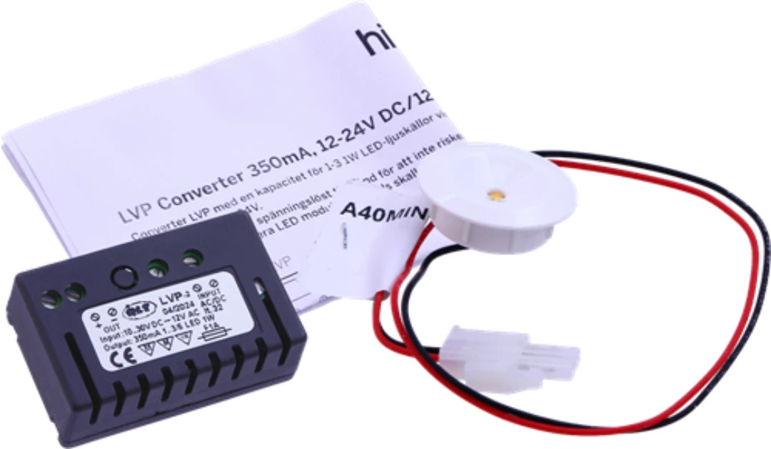 Nödljus, lysdiod, 1W/350mA/3000K, vit, inkl.Driver 12/24VDC/12VAC