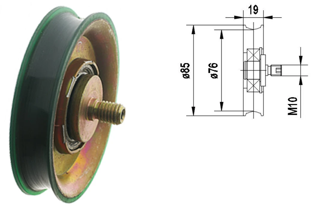 Bärrulle, KONE ADL/ADC, ø85/76/M10x19mm