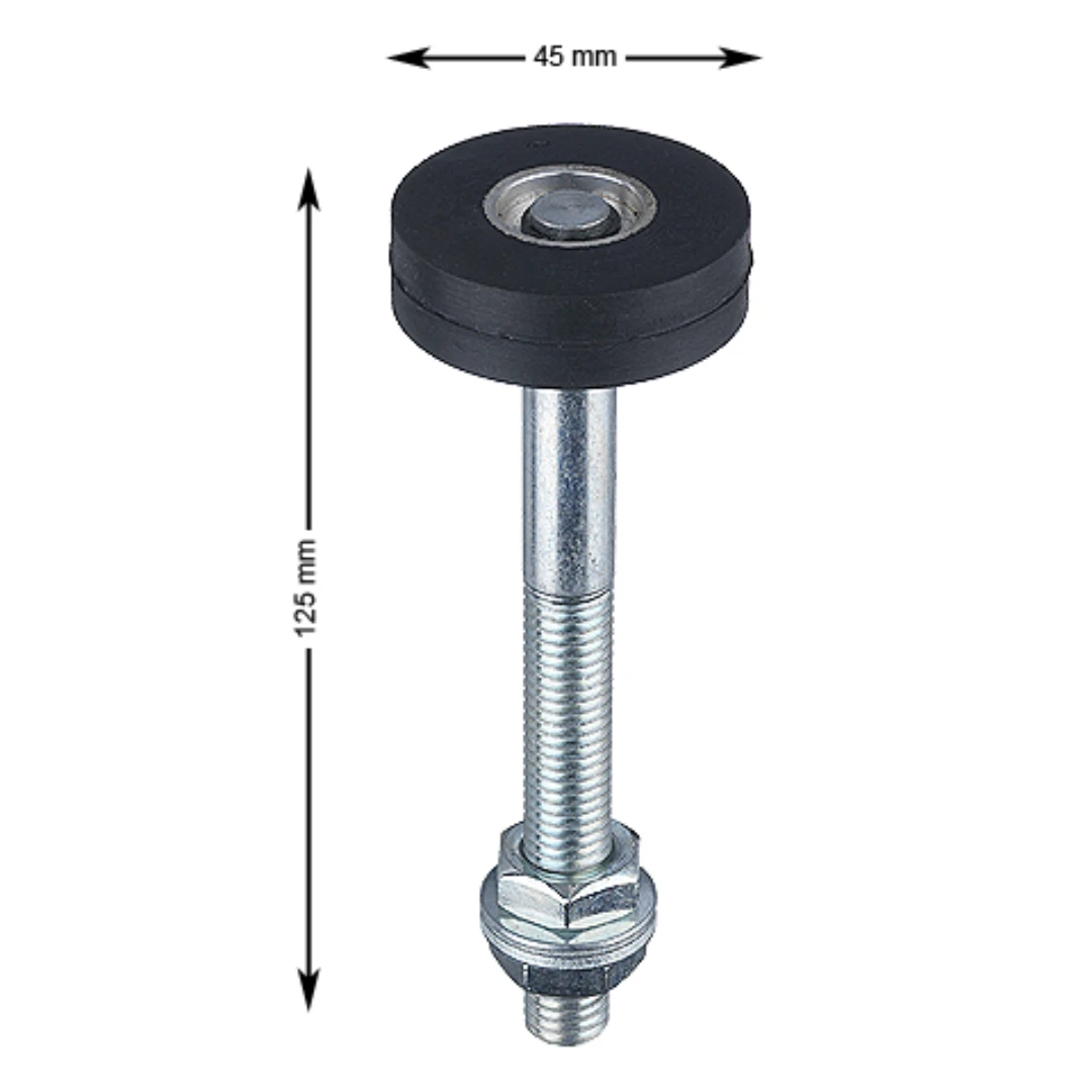 Låsrulle med axel, M12x125mm, 45mm rulle