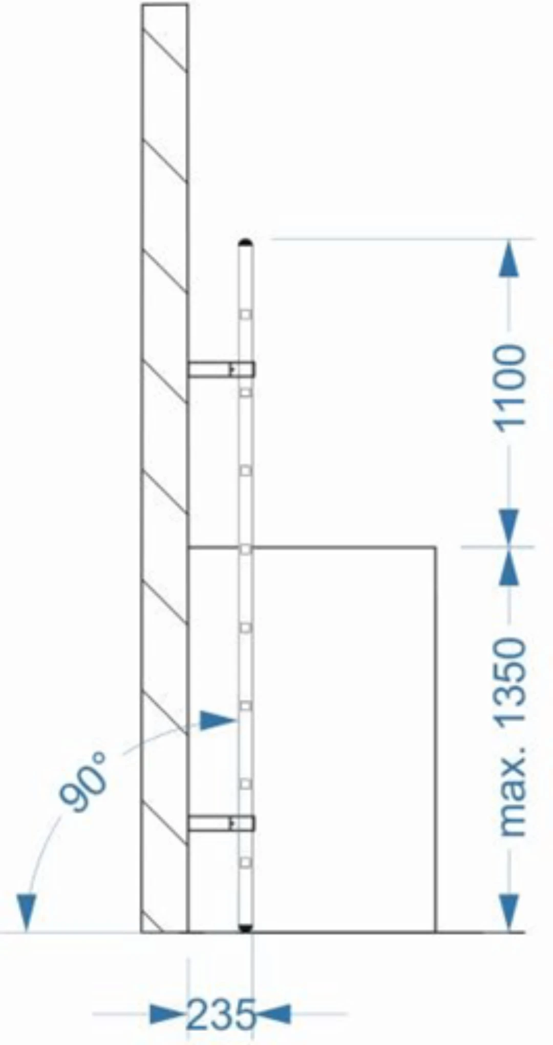 Gropstege med fästvinkel, l=2,5m, aluminium