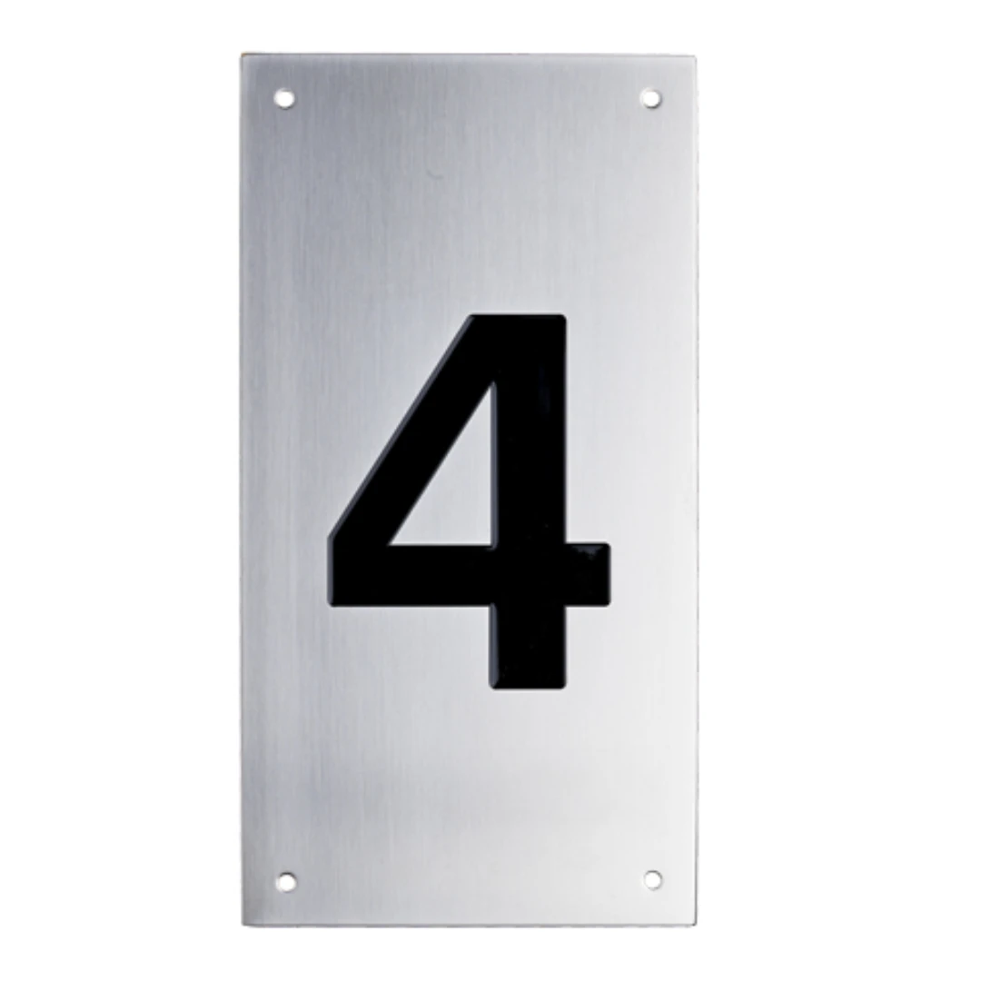 Tryckplåt, rostfri, med svart symbol ''4''