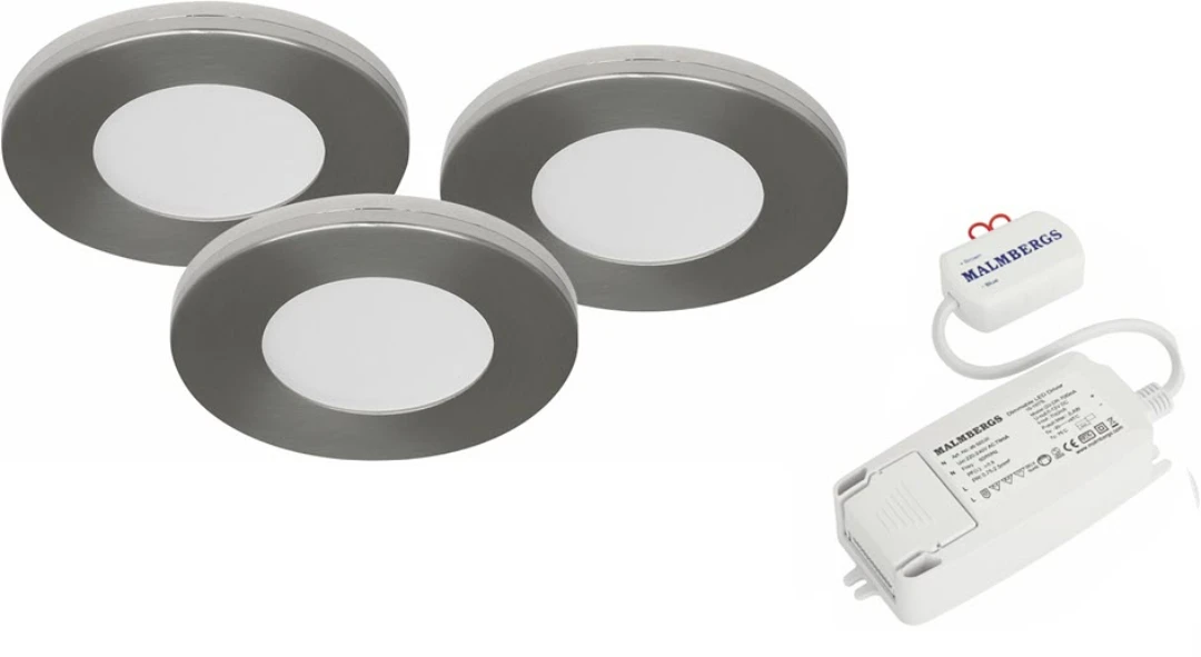LED-Downlight, Set RF-stål, 3x2,2W, ø75x6mm, Effekt 9W, matt, 3000K