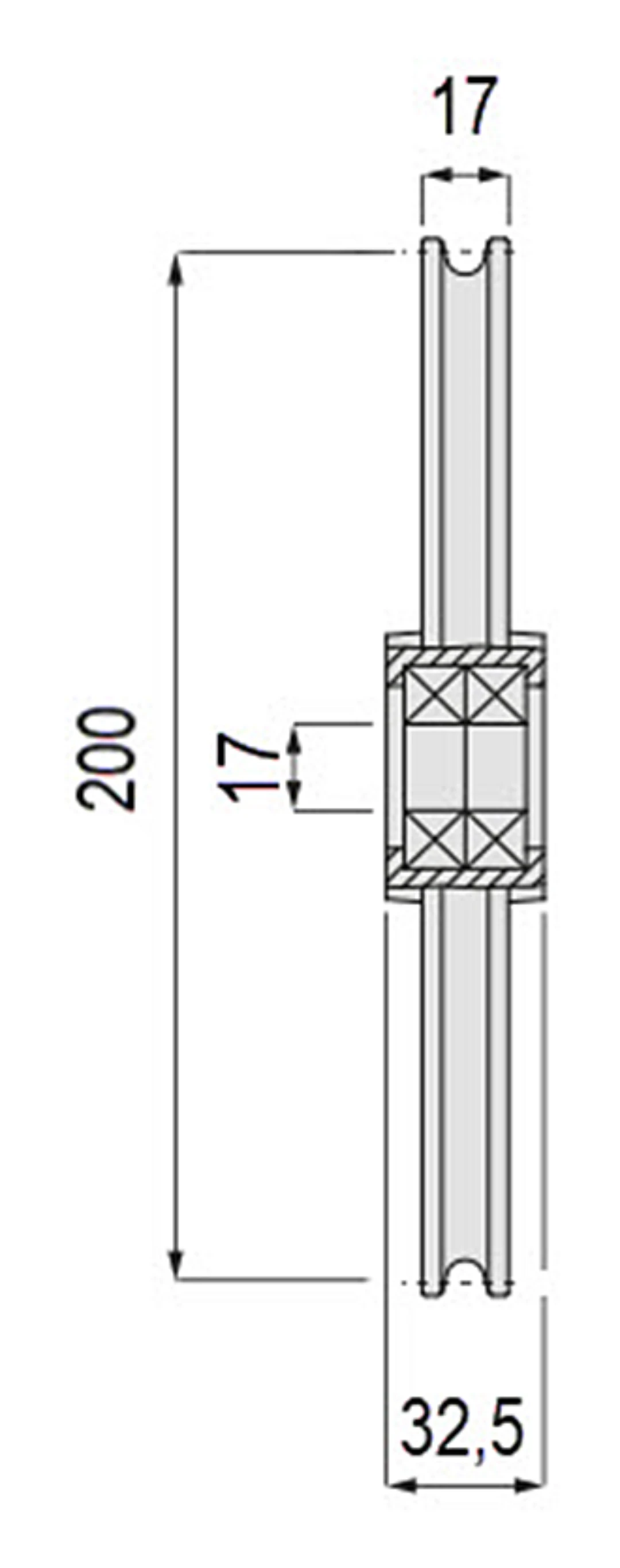 Sträckviktshjul, D=200mm, plast, lindiameter 6-6,5mm