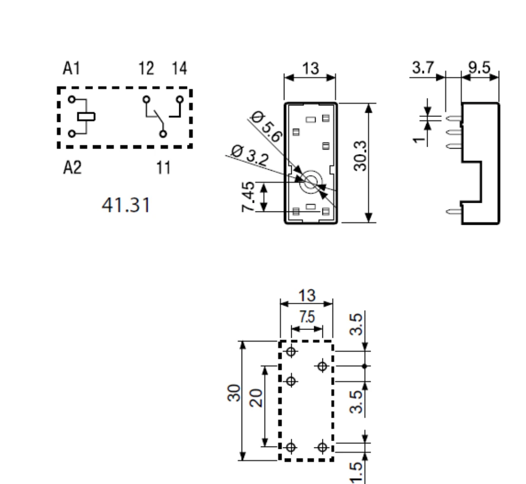 Printrelä, Finder, 24VDC, 12A, 1CO-kontakt