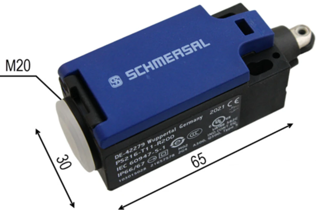 Brytare, Schmersal PS216-T11-R200, 1NO+1NC, Nock med rulle ø9,5mm