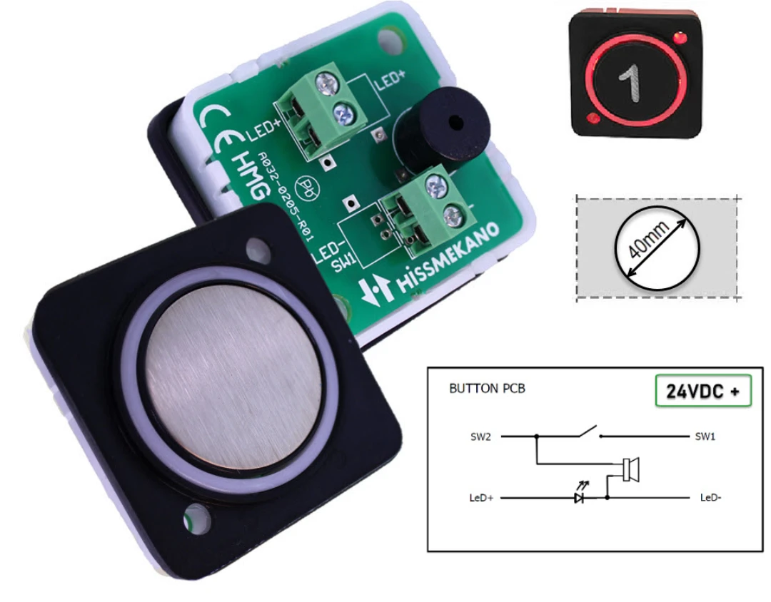 Tryckknapp, HMG4, röd LED, RF borstat blank, Plus styrd