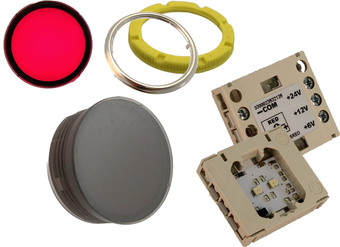 Lins/Indikator BLS, DMG, blanco, med LED-element röd