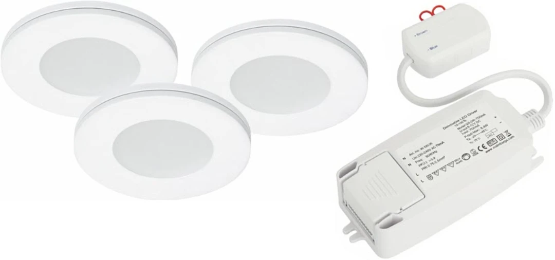 LED-Downlight-Set Slim, vit, 3x2,2W, ø75x6mm, matt, 3000K