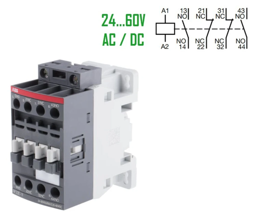 Kontaktorrelä, ABB NF-22, 24-60V AC+DC, Skruvansl., 2NO/2NC