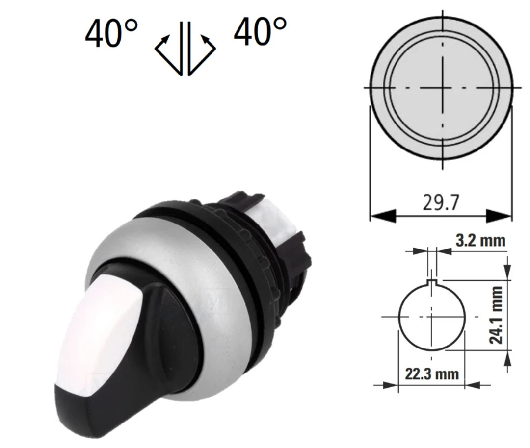 Vridknapp, Eaton/Moeller RMQ, 3-pos återfjäd., hål ø22,5mm