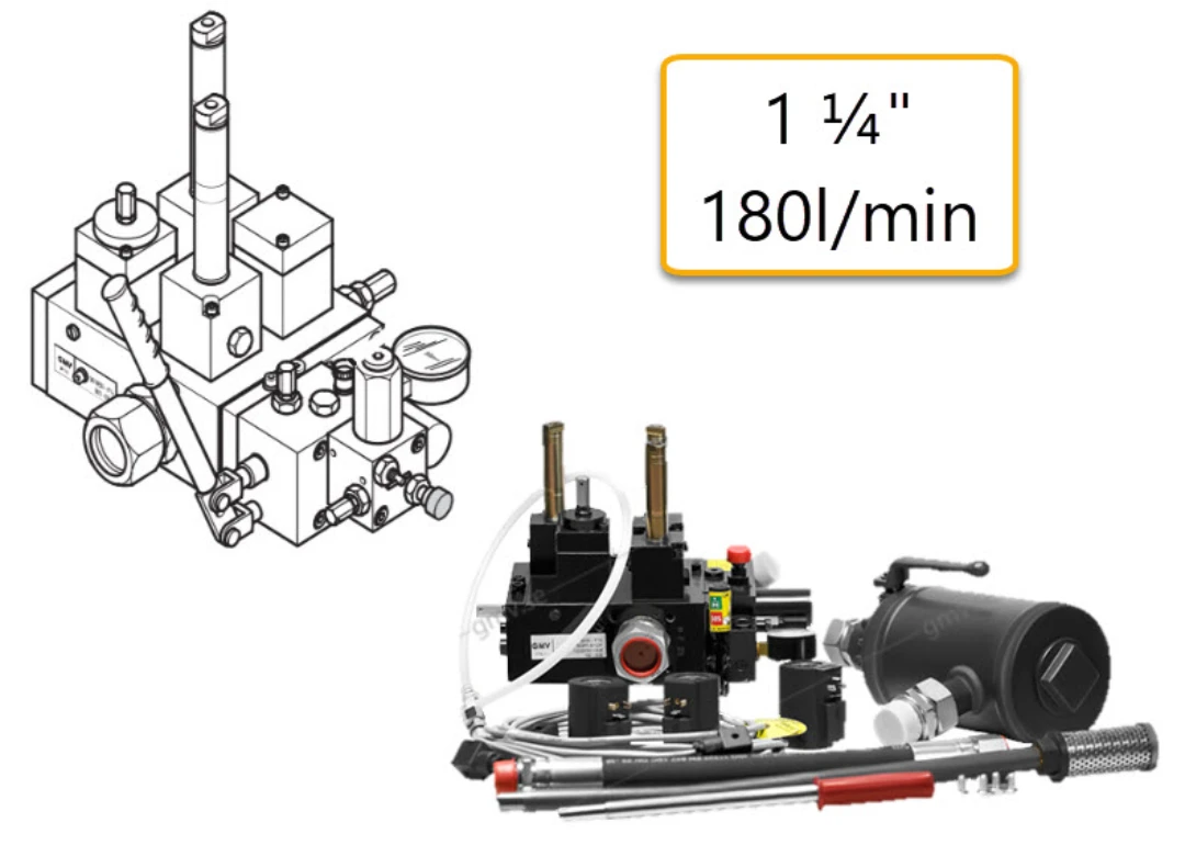 Hydraulblock, GMV, 3010 1½'', 180l, med kran, spolar, handpump