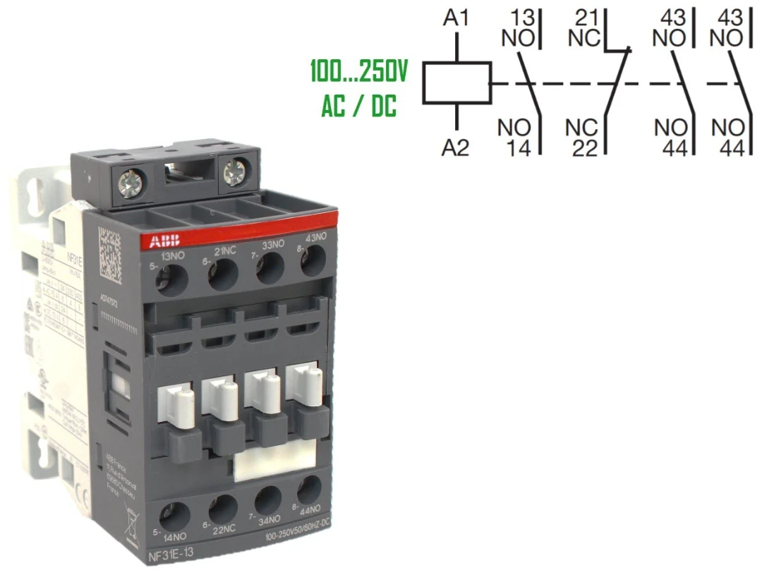 Kontaktorrelä, ABB NF-31, 100-250V AC+DC, Skruvansl., 3NO/1NC