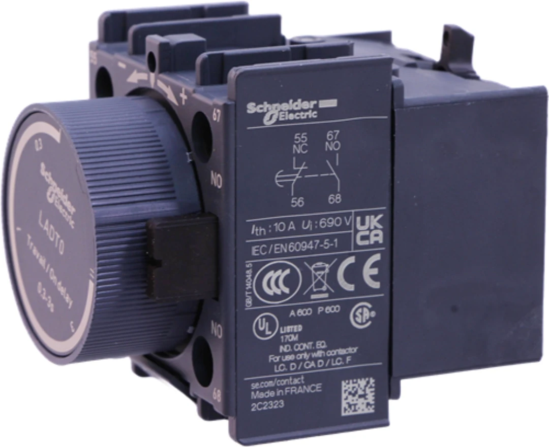 Tidblock, Schneider/Telemec., LADT0, ON DELAY. 0,1-3s, 1NO+1NC