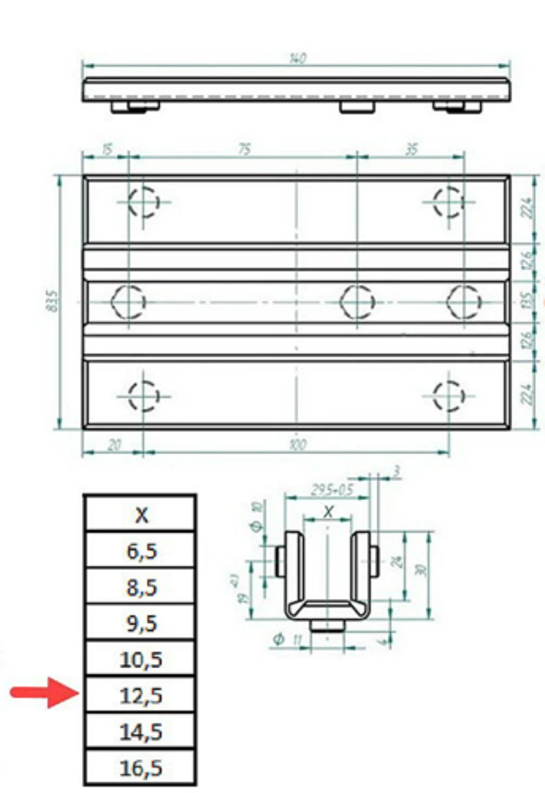 Styrskofoder, tysk std, 140x29.5x30, 12mm, vikbart