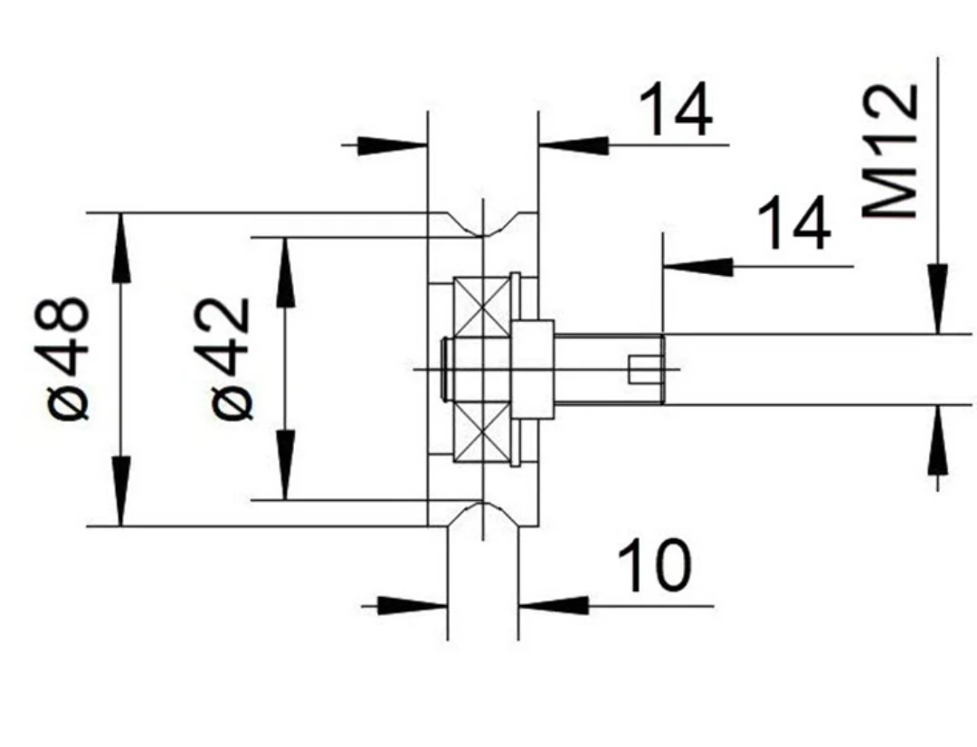 Bärrulle stål/VU96°, Fermator , ø48/42x14mm, U-spår, M12x14mm axel