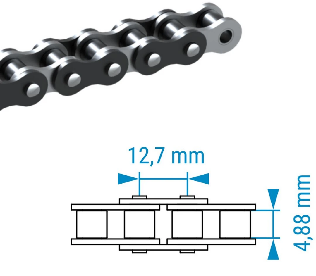 Rullkedja, 083-1, 1/2'' x 3/16'', 100m på trumma