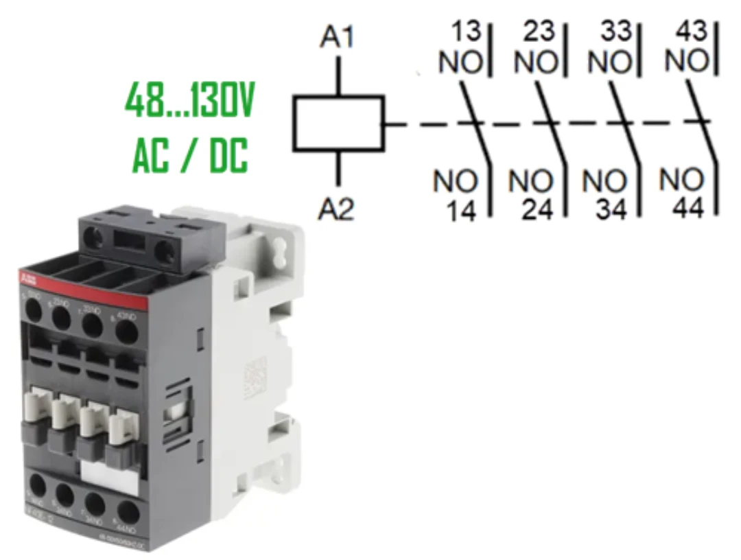 Kontaktorrelä, ABB NF-40, 48-130V AC+DC, Skruvansl., 4NO