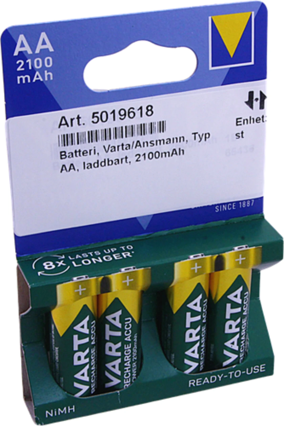Batteri, Varta/Ansmann, Typ AA, laddbart, NiMH, 1,2V/2100mAh