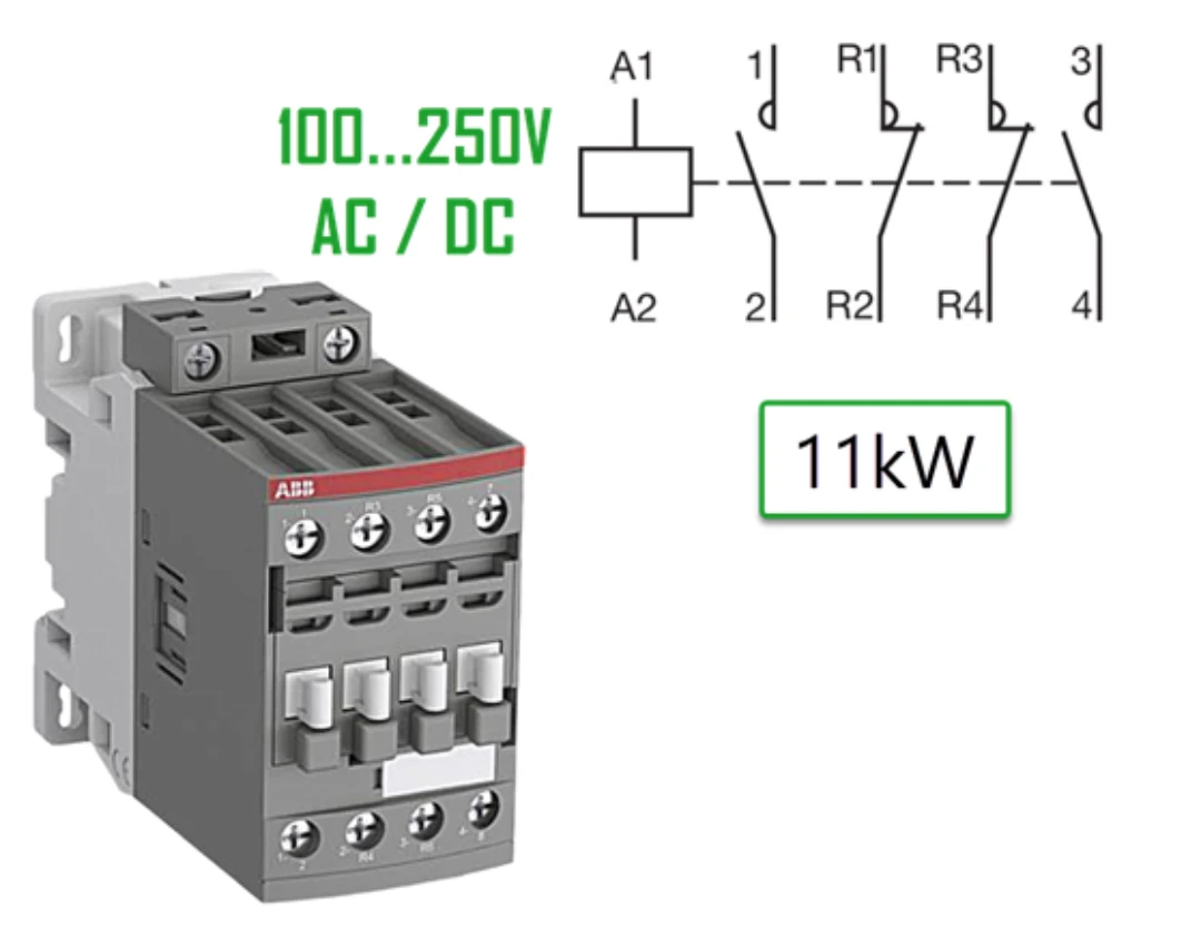 Kontaktor, ABB AF26, 100-250V AC+DC, 26A/11kW, 2NO+2NC