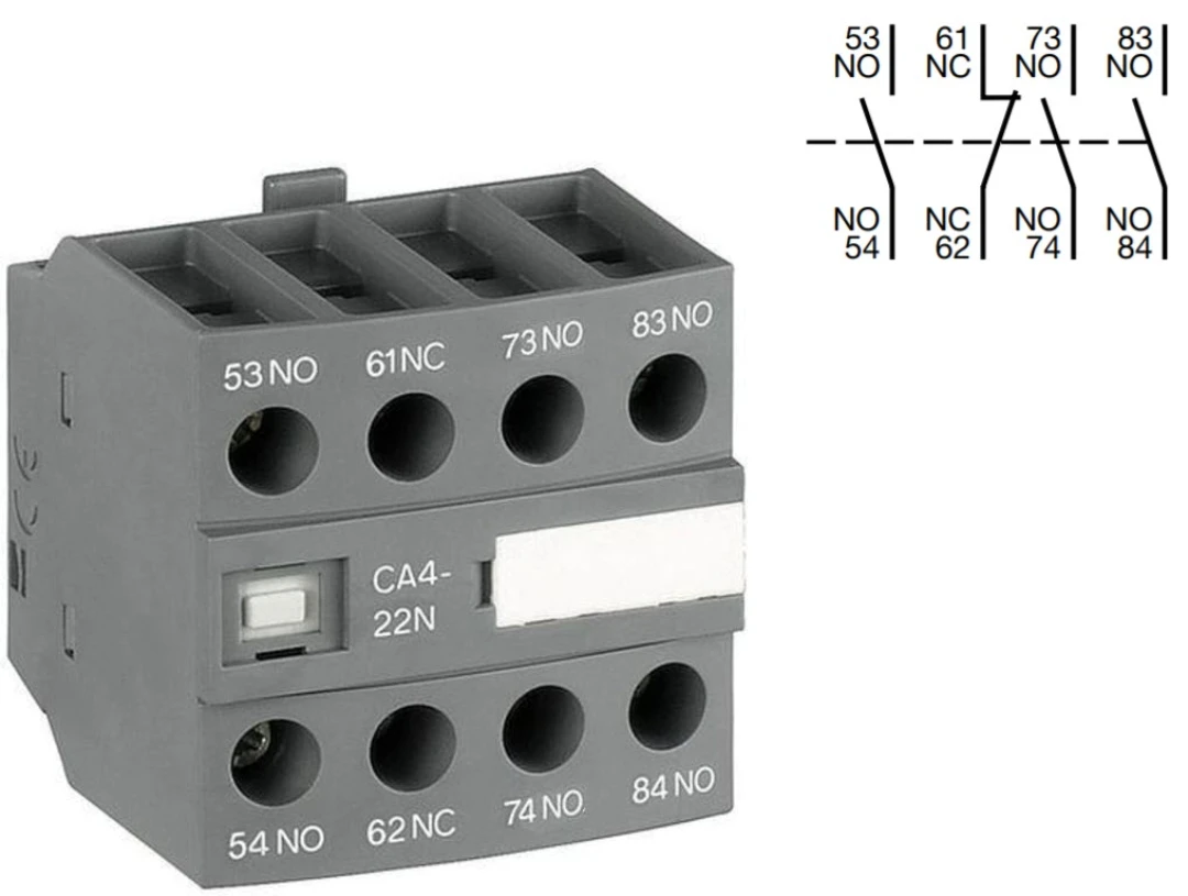 Hjälpkontaktblock, ABB CA4-31N, Skruvansl., 3NO/1NC, Frontmont.