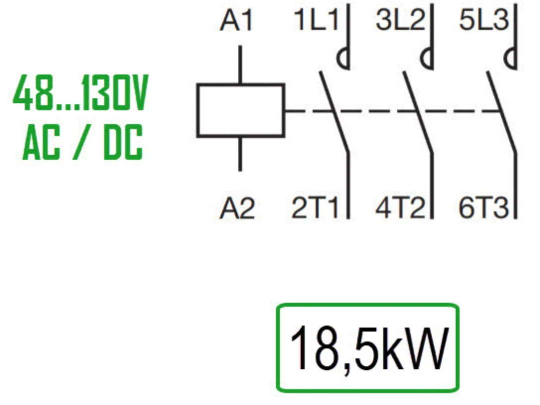 Kontaktor, ABB AF38, 48-130V AC+DC, Skruvansl., 38A/18,5kW