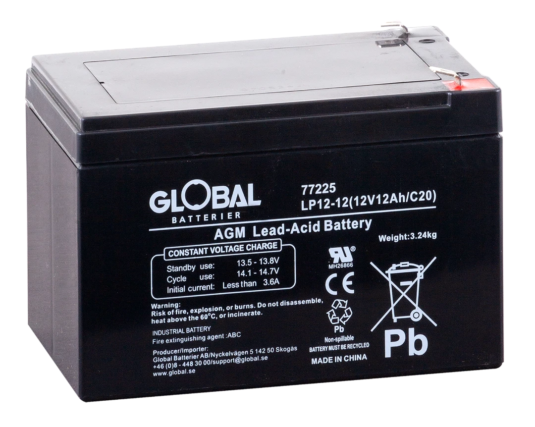 Batteri, Global, 12V, 12Ah, AGM
