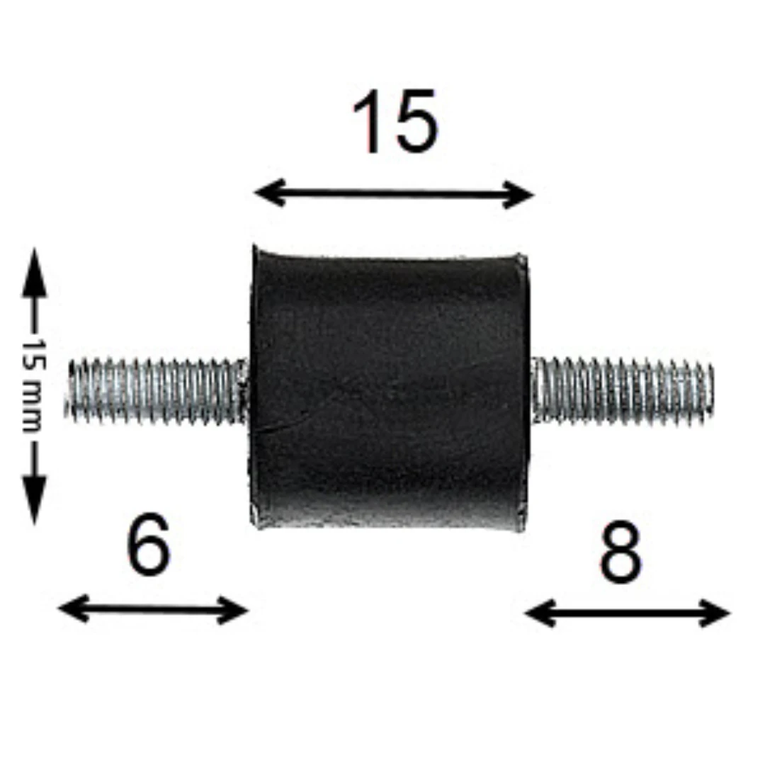Vibrationsdämpare, Deve, D=15x15mm/M5x6mm/M5x8mm