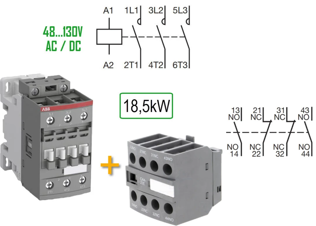 Ersättningskit, utbyte av Schindler MG5 kontaktor, 48-130V/38A/18,5kW
