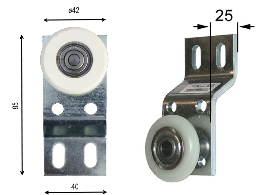 Bärrulle, Schindler QKS8 snabb panel, vinklad, höger, rulle ø40mm