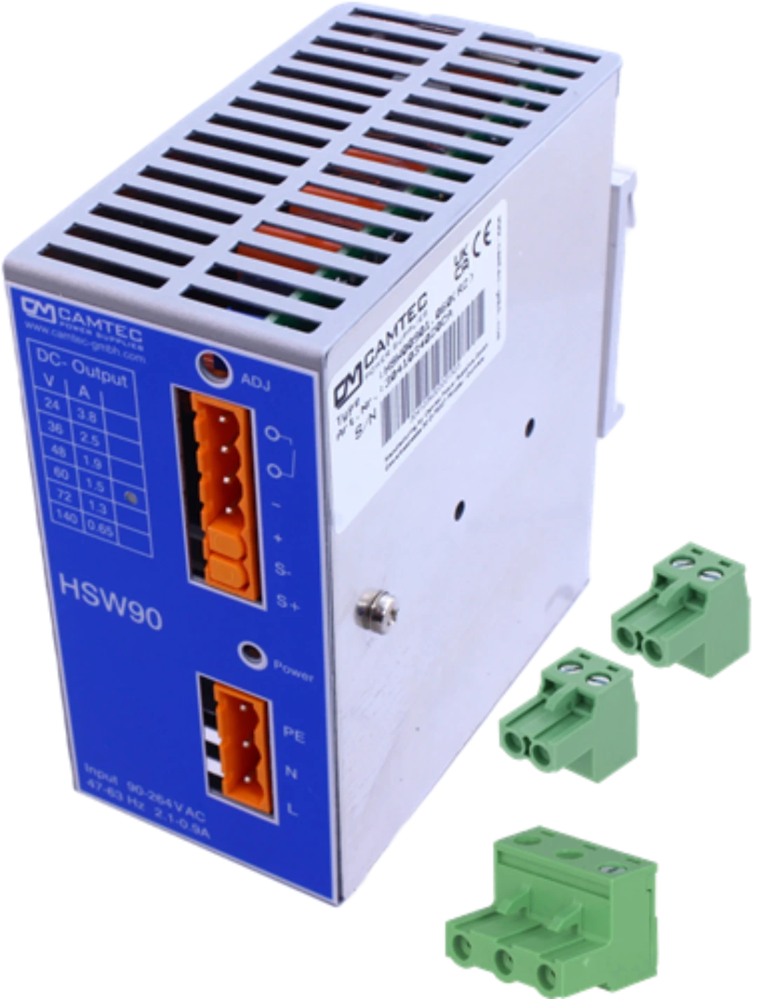 Nätaggregat, switchat, Camtec, 230VAC/60VDC, 90W, 1,5A, justerbar