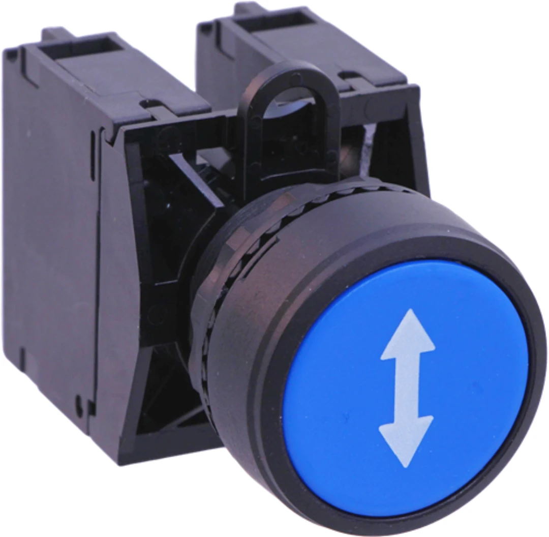Inspektionskörning, blå med pil up/ner, 2NO, M22, D=28mm