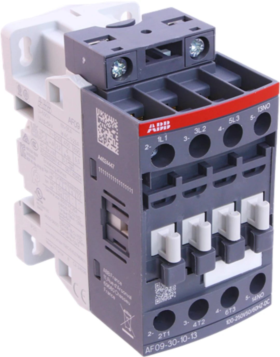 Kontaktor, ABB AF09, 100-250V AC+DC, Skruvansl., 9A/4kW, 3NO+1NO