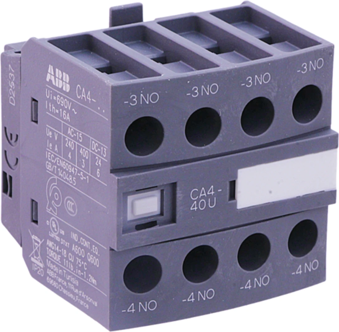 Hjälpkontaktblock, ABB CA4-40U, Skruvansl., 4NO, Frontmont.