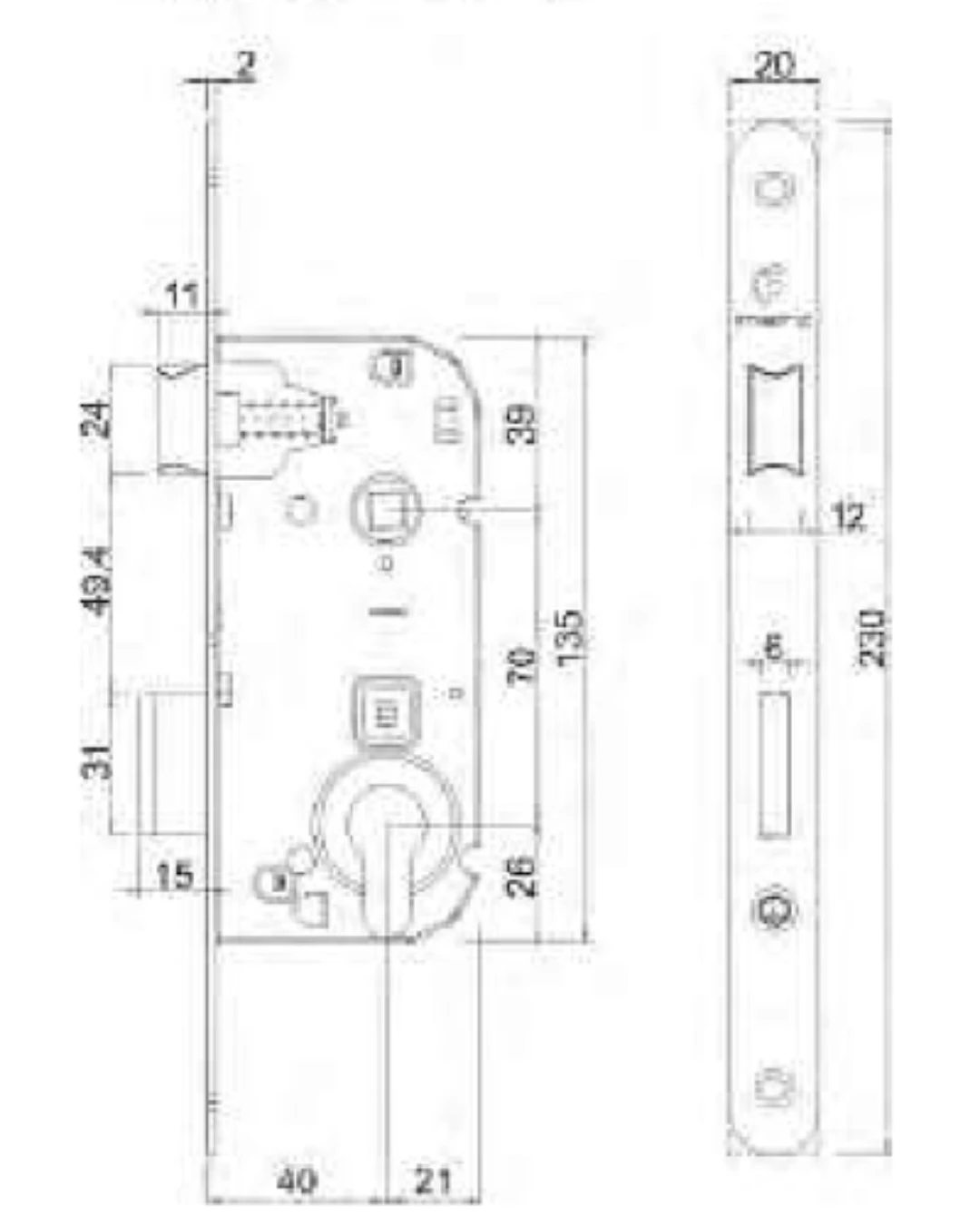Låshus, Schindler Eurolift/S3500, Vänster, nedfällbart tak