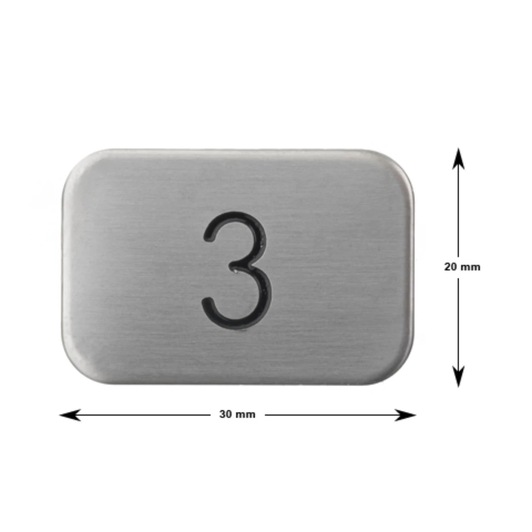 Tryckbricka 2535-S, rostfri med svart botten, horisontell, ''3''