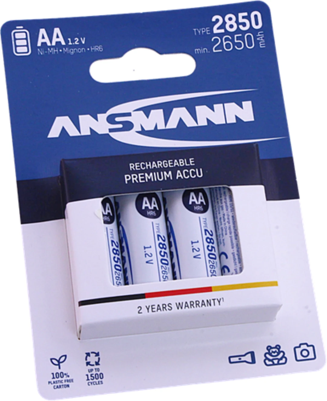 Batteri, Ansmann, Typ AA, laddbart, 1,2V/2850mAh