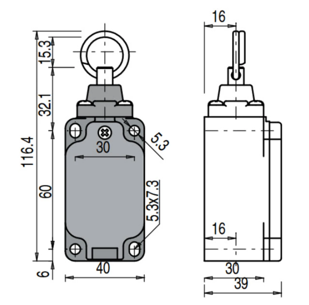 Dragströmställare, Pizzato, FP576, monostabil, 1NO/1NC