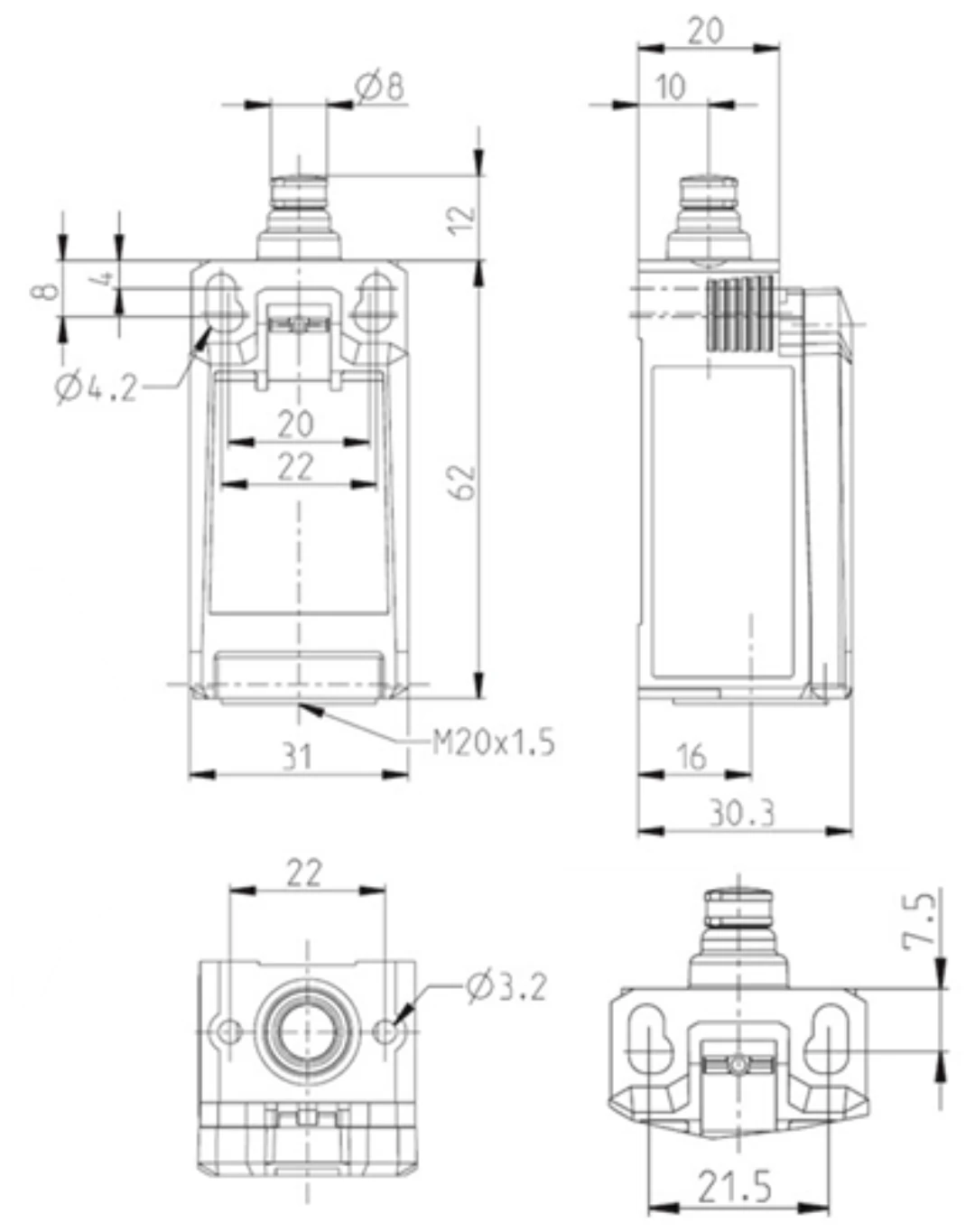 Brytare, Bernstein, , 1NC+1NO kontakt, IN62-SU1Z SK